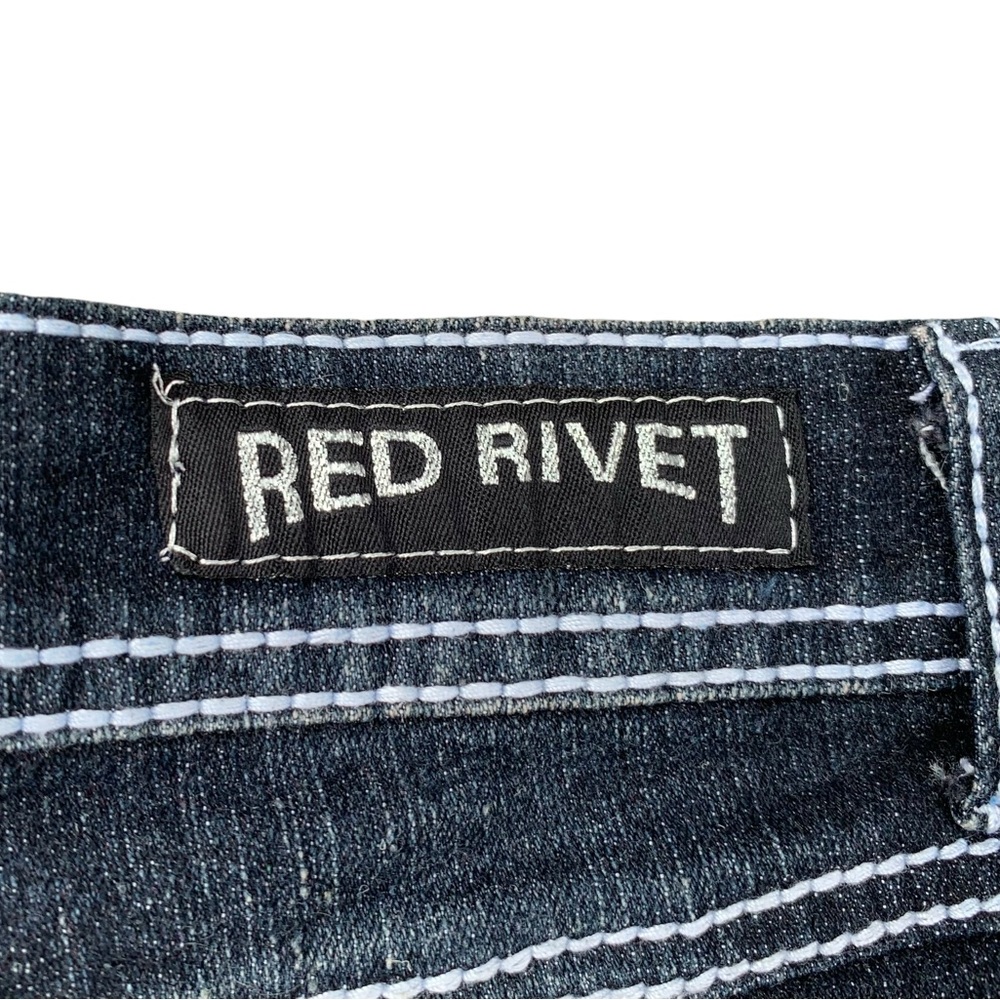 Y2k Red Rivet Faded Black Embellished Jean Shorts - image 5